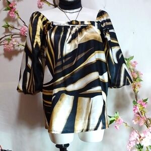 BEVERLY'S WOMENS TOP SIZE XL IN A BEAUTIFUL BLACK AND GOLD